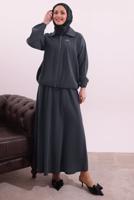 Tesettür giyim GRİ BOMBER CEKETLİ ETEKLİ TAKIM T 4362