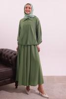 Tesettür giyim YEŞİL BOMBER CEKETLİ ETEKLİ TAKIM T 4362