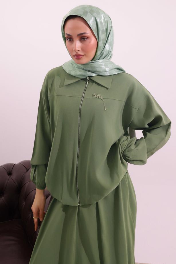 Tesettür giyim YEŞİL BOMBER CEKETLİ ETEKLİ TAKIM T 4362 - TRENDTESETTÜR