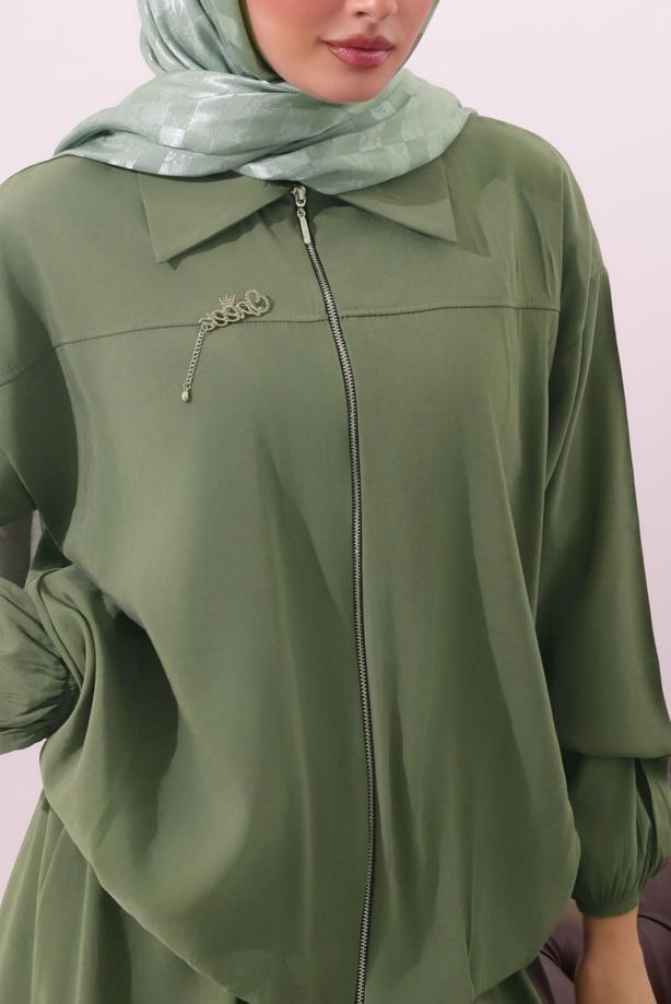 Tesettür giyim YEŞİL BOMBER CEKETLİ ETEKLİ TAKIM T 4362 - TRENDTESETTÜR