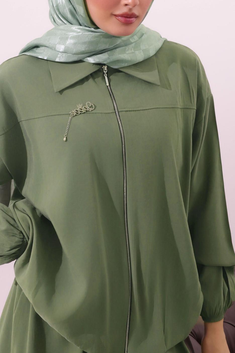 Tesettür giyim YEŞİL BOMBER CEKETLİ ETEKLİ TAKIM T 4362