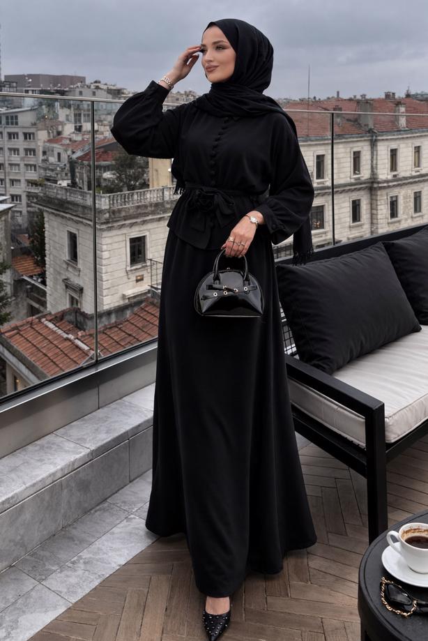 Vêtements hijab NOIR ENSEMBLE JUPE CEINTURÉE T 4722 - TRENDTESETTÜR