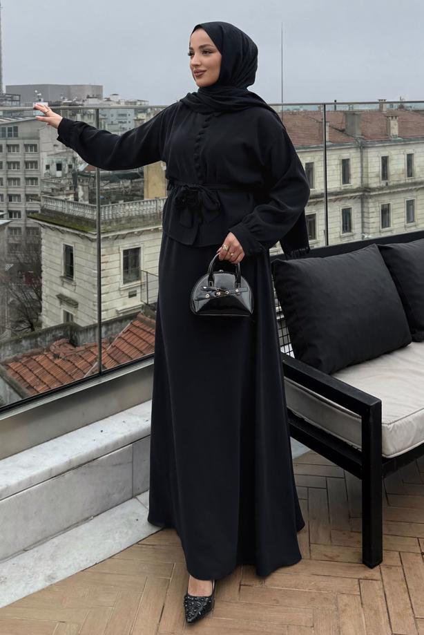 Vêtements hijab NOIR ENSEMBLE JUPE CEINTURÉE T 4722 - TRENDTESETTÜR