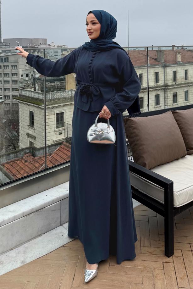 Vêtements hijab BLEU MARINE ENSEMBLE JUPE CEINTURÉE T 4722 - TRENDTESETTÜR