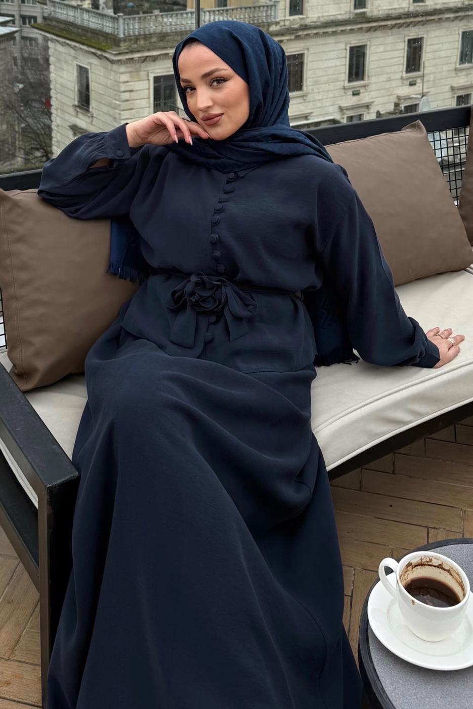 Vêtements hijab BLEU MARINE ENSEMBLE JUPE CEINTURÉE T 4722
