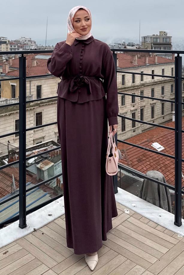 Vêtements hijab PRUNE ENSEMBLE JUPE CEINTURÉE T 4722 - TRENDTESETTÜR