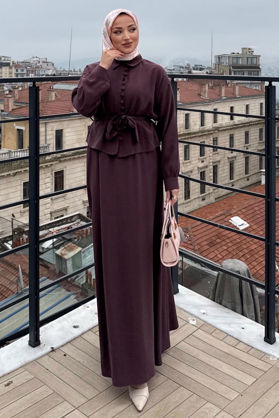 Vêtements hijab PRUNE ENSEMBLE JUPE CEINTURÉE T 4722