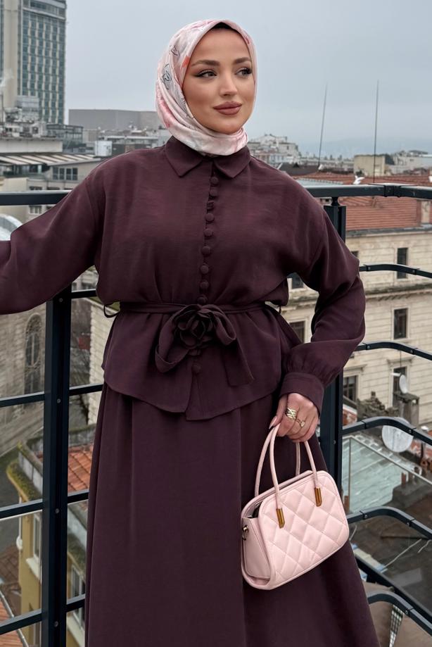 Vêtements hijab PRUNE ENSEMBLE JUPE CEINTURÉE T 4722 - TRENDTESETTÜR