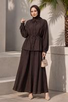 Hijab clothing BROWN BELTED SKIRTED SUIT T 4733
