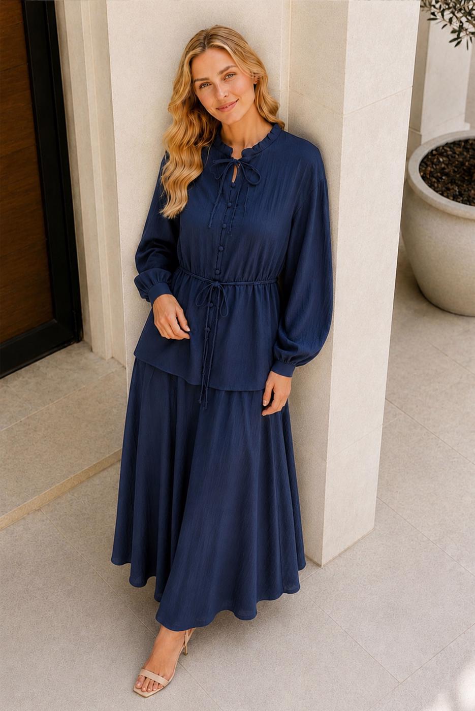 Hijab clothing NAVY BLUE BELTED SKIRTED SUIT T 4733