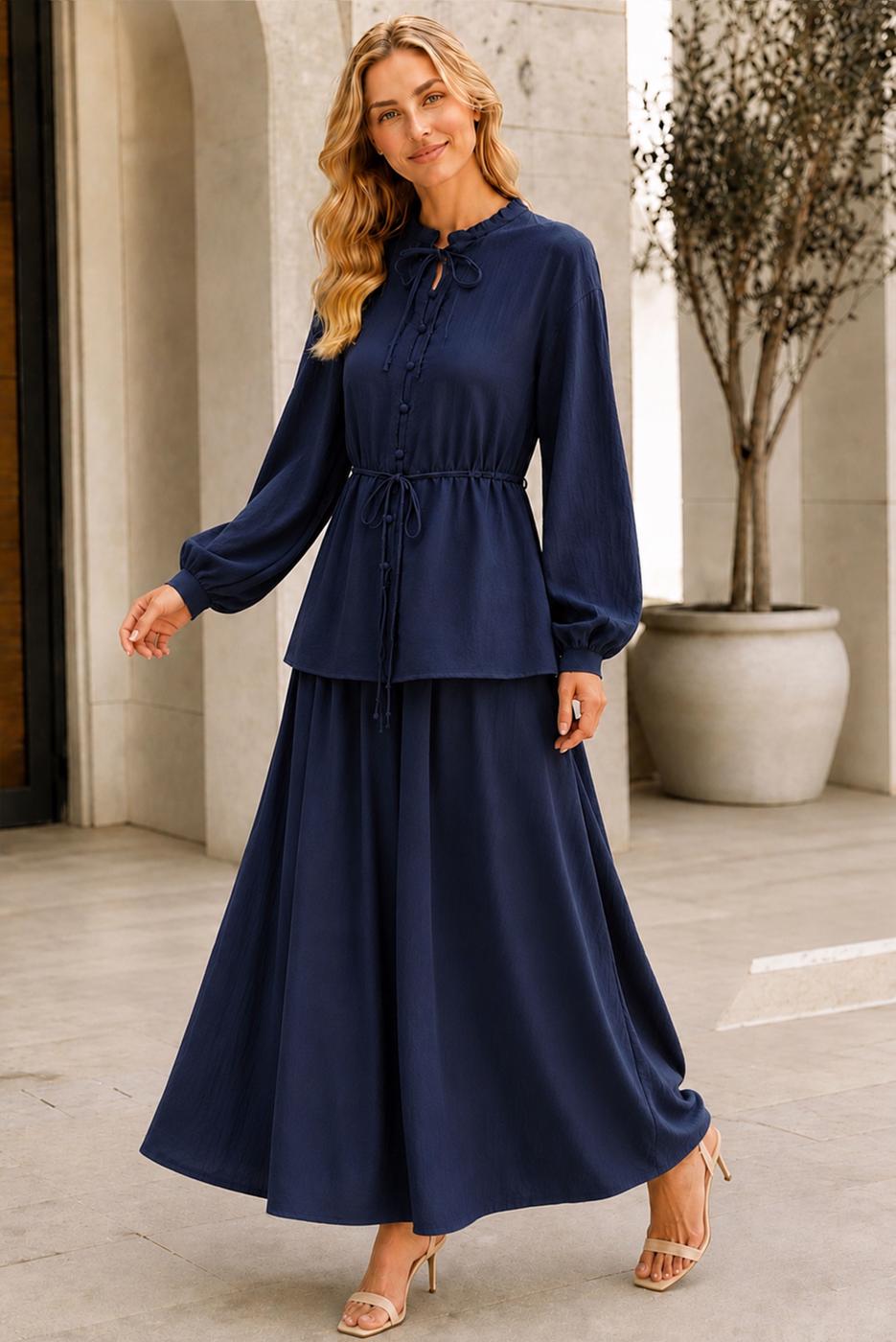 Hijab clothing NAVY BLUE BELTED SKIRTED SUIT T 4733