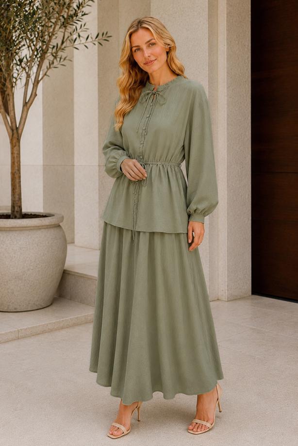 Vêtements hijab VERT ENSEMBLE JUPE CEINTURÉE T 4733 - TRENDTESETTÜR