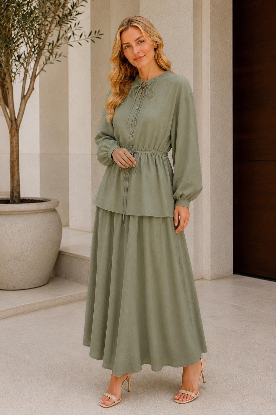 Vêtements hijab VERT ENSEMBLE JUPE CEINTURÉE T 4733
