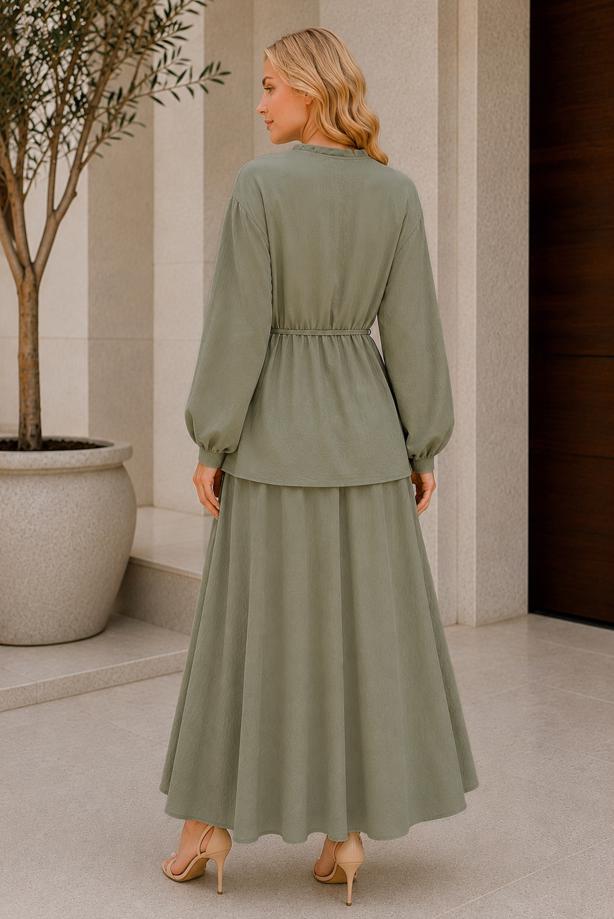 Vêtements hijab VERT ENSEMBLE JUPE CEINTURÉE T 4733 - TRENDTESETTÜR