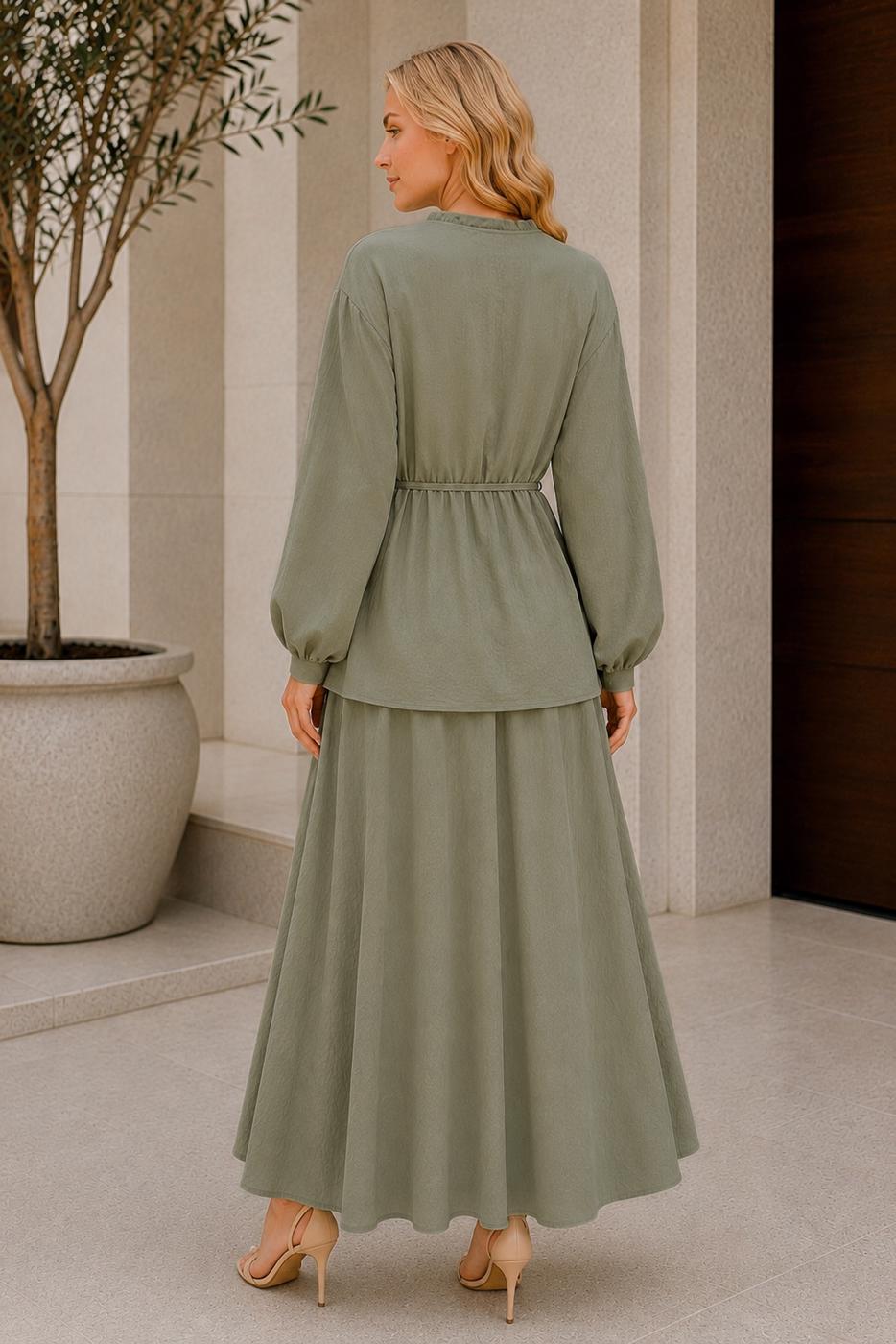 Vêtements hijab VERT ENSEMBLE JUPE CEINTURÉE T 4733