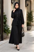 Vêtements hijab NOIR ENSEMBLE JUPE CEINTURÉE DÉTAILLÉE DE GEMMES T 5675