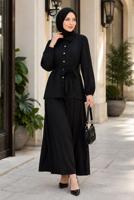 Vêtements hijab NOIR ENSEMBLE JUPE CEINTURÉE DÉTAILLÉE DE GEMMES T 5675