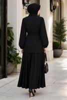 Vêtements hijab NOIR ENSEMBLE JUPE CEINTURÉE DÉTAILLÉE DE GEMMES T 5675