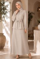 Vêtements hijab BEIGE ENSEMBLE JUPE CEINTURÉE DÉTAILLÉE DE GEMMES T 5675