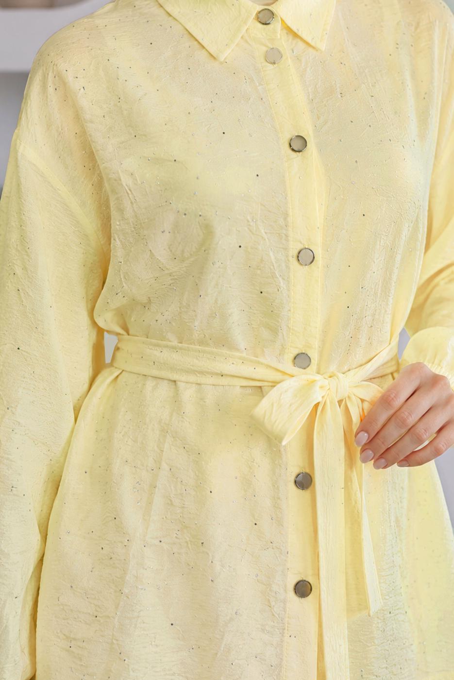 Vêtements hijab JAUNE ENSEMBLE JUPE CEINTURÉE DÉTAILLÉE DE GEMMES T 5675