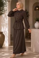 Vêtements hijab BRUN ENSEMBLE JUPE CEINTURÉE DÉTAILLÉE DE GEMMES T 5675