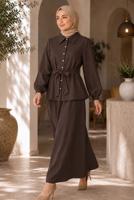 Vêtements hijab BRUN ENSEMBLE JUPE CEINTURÉE DÉTAILLÉE DE GEMMES T 5675