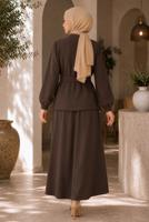 Vêtements hijab BRUN ENSEMBLE JUPE CEINTURÉE DÉTAILLÉE DE GEMMES T 5675