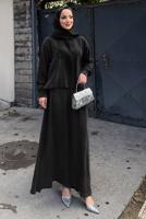 Hijab clothing BLACK SKIRTED SILK CUPRA SUIT T 6522