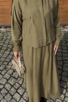 Hijab clothing KHAKI SKIRTED SILK CUPRA SUIT T 6522