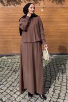 Hijab clothing BROWN SKIRTED SILK CUPRA SUIT T 6522