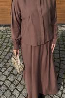 Hijab clothing BROWN SKIRTED SILK CUPRA SUIT T 6522