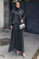 Hijab clothing GREY SKIRTED SILK CUPRA SUIT T 6522