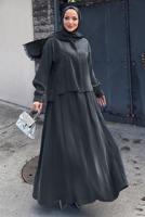 Hijab clothing GREY SKIRTED SILK CUPRA SUIT T 6522