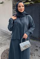 Hijab clothing NAVY BLUE SKIRTED SILK CUPRA SUIT T 6522