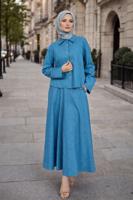 Vêtements hijab BLEU ENSEMBLE COL CHEMISE JUPE T 7826