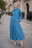 Vêtements hijab BLEU ENSEMBLE COL CHEMISE JUPE T 7826