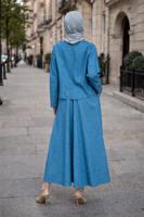 Vêtements hijab BLEU ENSEMBLE COL CHEMISE JUPE T 7826