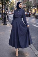 Vêtements hijab BLEU MARINE ENSEMBLE COL CHEMISE JUPE T 7826