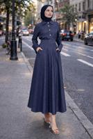 Vêtements hijab BLEU MARINE ENSEMBLE COL CHEMISE JUPE T 7826