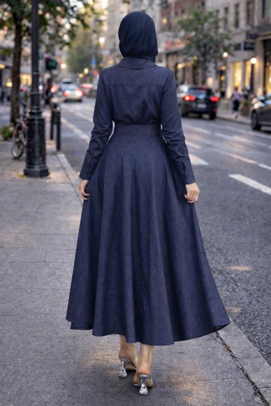 Vêtements hijab BLEU MARINE ENSEMBLE COL CHEMISE JUPE T 7826