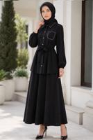 Vêtements hijab NOIR ENSEMBLE JUPE CEINTURÉE T 7890