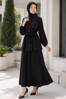 Vêtements hijab NOIR ENSEMBLE JUPE CEINTURÉE T 7890