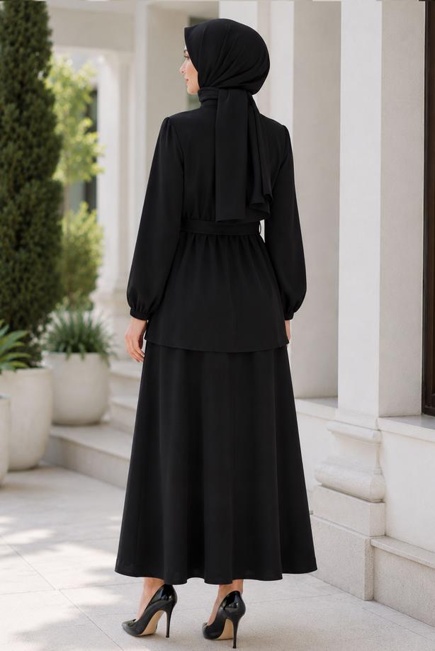 Vêtements hijab NOIR ENSEMBLE JUPE CEINTURÉE T 7890 - TRENDTESETTÜR