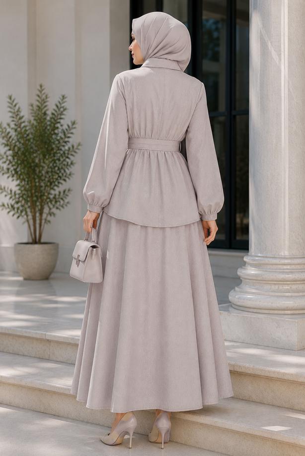 Vêtements hijab BEIGE ENSEMBLE JUPE CEINTURÉE T 7890 - TRENDTESETTÜR