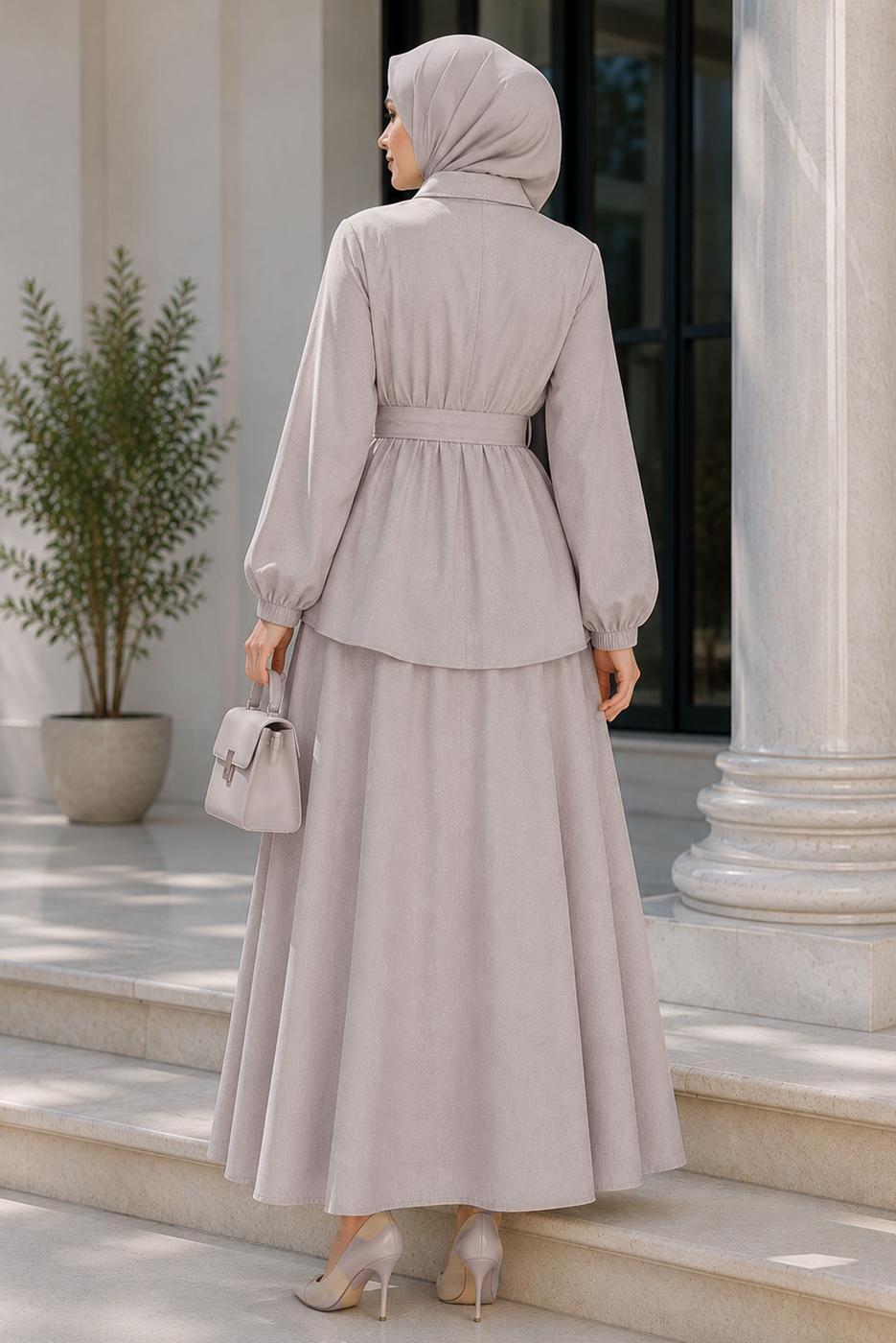 Vêtements hijab BEIGE ENSEMBLE JUPE CEINTURÉE T 7890