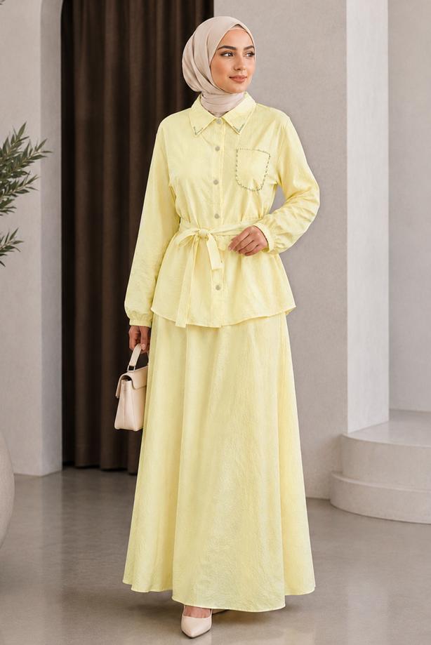 Vêtements hijab JAUNE ENSEMBLE JUPE CEINTURÉE T 7890 - TRENDTESETTÜR