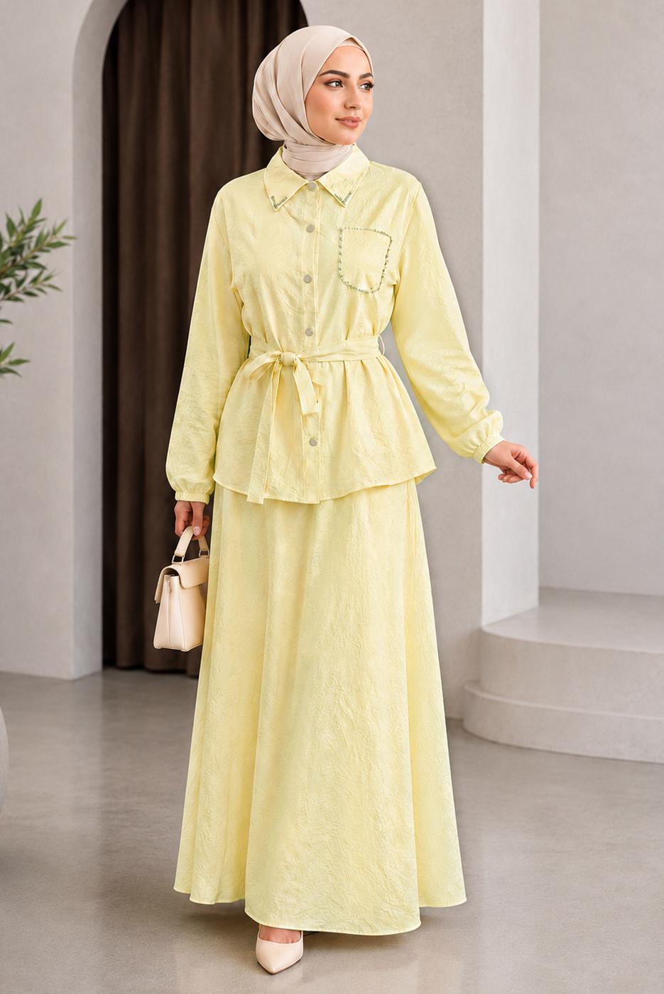 Vêtements hijab JAUNE ENSEMBLE JUPE CEINTURÉE T 7890