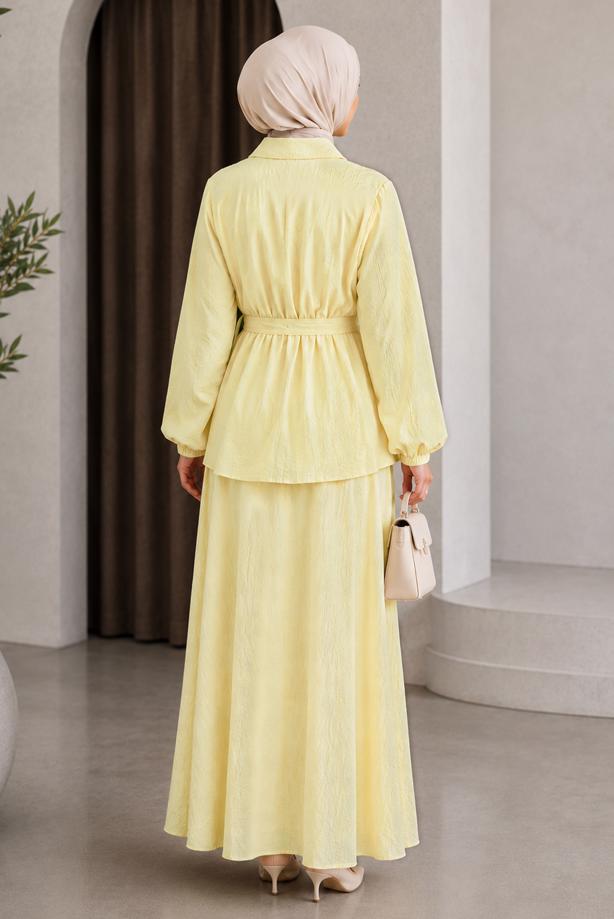 Vêtements hijab JAUNE ENSEMBLE JUPE CEINTURÉE T 7890 - TRENDTESETTÜR