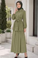 Vêtements hijab KAKI ENSEMBLE JUPE CEINTURÉE T 7890