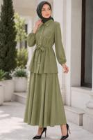 Vêtements hijab KAKI ENSEMBLE JUPE CEINTURÉE T 7890